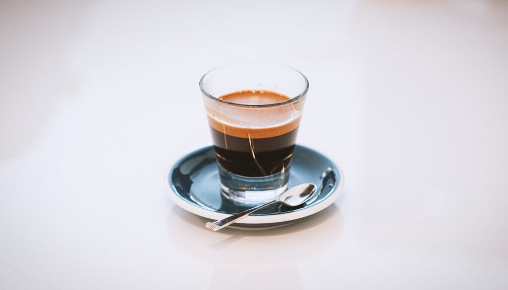 A cup of espresso coffee on a Spanish cafe bar counter
