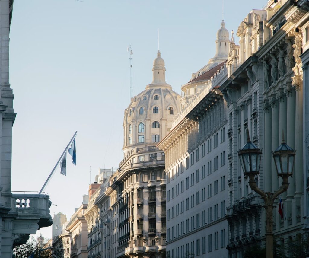 A street corner in Buenos Aires in late afternoon light